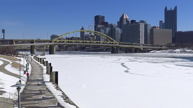 Winter Pittsburgh City Establishing Shot