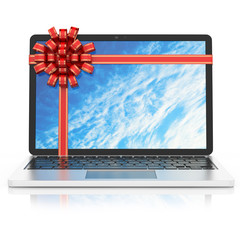 laptop gift tied with ribbon