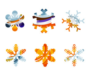 Set of abstract colorful snowflake logo icons, winter concepts