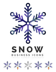 Set of abstract colorful snowflake logo icons, winter concepts