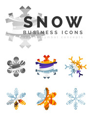 Set of abstract colorful snowflake logo icons, winter concepts