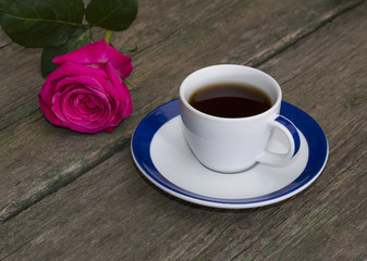 beautiful rose and coffee, festive card