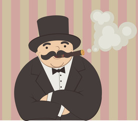 cartoon rich man smoking a cigar - Illustration