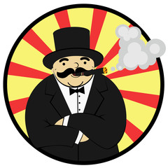 cartoon rich man smoking a cigar - Illustration