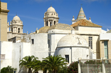 Fototapeta na wymiar Vista de las dos torres de la Cátedral de Cádiz. Andalucía. España. 