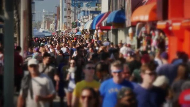 Slow Motion Crowd of People on Venice Beach Boardwalk