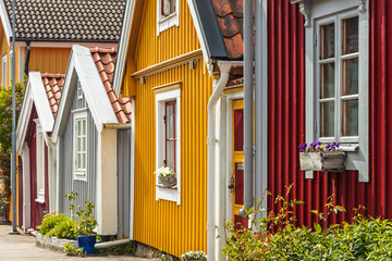Ancient wooden houses in Karlskrona, Sweden