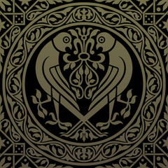 Gold seamless pattern with silhouettes of birds. Vector seamless illustration