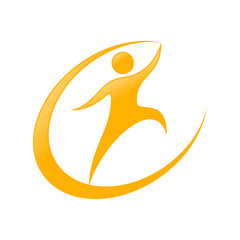 Dynamic Success Leap Logo, Abstract Orange Figure in Motion