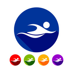 Abstract Energetic Swimmer Aquatic Sport Icons