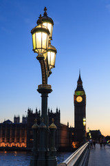 Fototapeta na wymiar Street lamp with Big Ben in Westminster, London