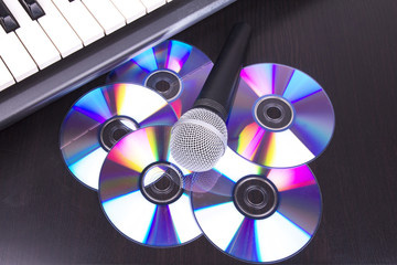 Vocal microphone,discs and electronic keyboard