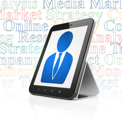 Advertising concept: Tablet Computer with Business Man