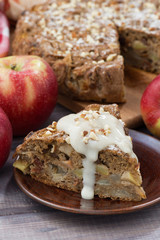 piece of fresh apple pie, vertical closeup