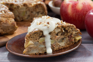 piece of homemade fresh apple pie, closeup