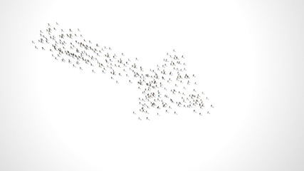 Large group of people in a shape of a arrow