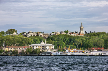 Fototapeta premium Istanbul sea front view on Topkapi palace, Bosporus, Turkey.
