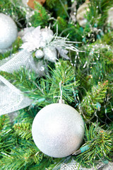 Fototapeta na wymiar New year tree with silver balls