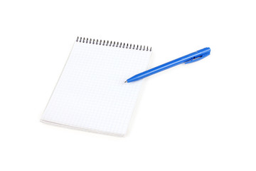 Paper notebook with blue pen