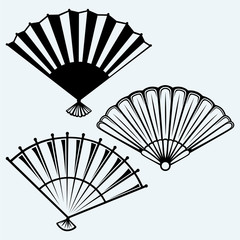 Japanese folding fan. Isolated on blue background