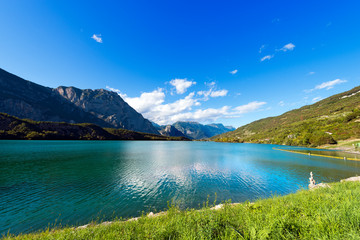 Fototapeta na wymiar Cavedine Lake - Trentino Italy / Lago di Cavedine (Cavedine Lake) small alpine lake in Trentino Alto Adige, Italy, Europe