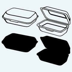 Foam meal box. Isolated on blue background