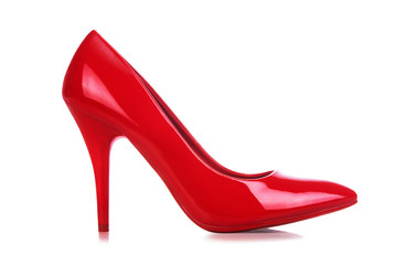 Red high heel isolated on white. With clipping path.  - obrazy, fototapety, plakaty