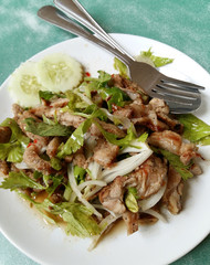 Spicy pork salad with vegetables , Asian style food , Thailand