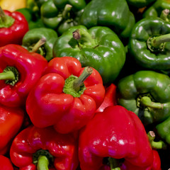 colorful bell peppers with green and red colors, natural backgro