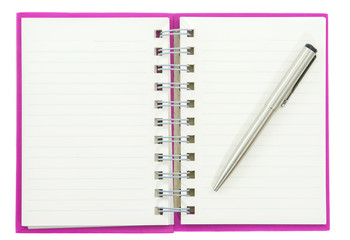 Notepad and pen isolated on white background