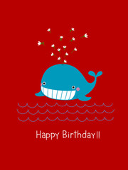 Happy birthday card with cute whale