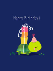 Happy birthday card with cute turtle