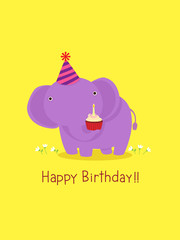 Happy birthday card with cute elephant