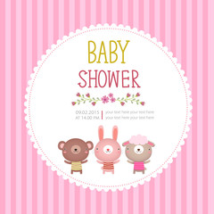 Baby shower invitation card template on pink background
