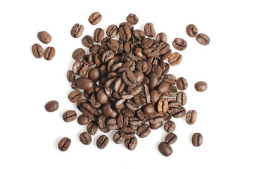 Coffee beans heap isolated on white background