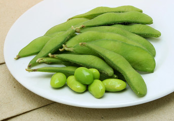 Edamame soy beans in dish
