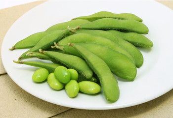 Edamame soy beans in dish