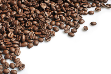 Roasted coffee beans frame on white