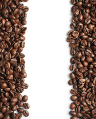 Roasted coffee beans frame on white