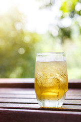 Frosty glass of light beer