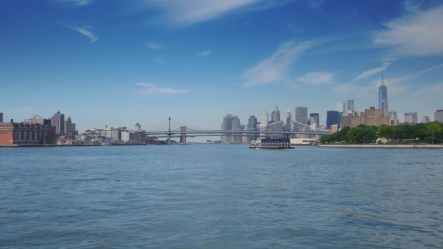 Wide Shot Manhattan Skyline from East River