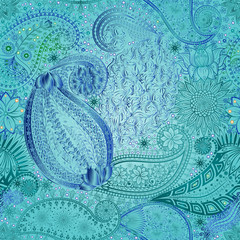 Vintage floral motif ethnic seamless background.