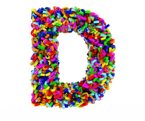 The letter D consists of numbers. Colored letters on a white background. 3D render.