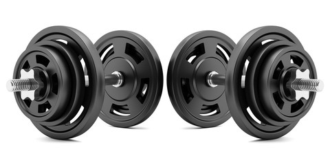 two dumbbells isolated on white background