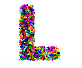 The letter L consists of numbers. Colored letters on a white background. 3D render.