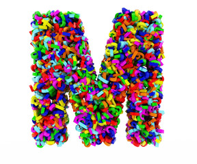 The letter M consists of numbers. Colored letters on a white background. 3D render.