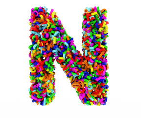 The letter N consists of numbers. Colored letters on a white background. 3D render.