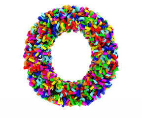 The letter O consists of numbers. Colored letters on a white background. 3D render.