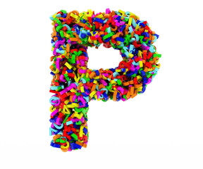 The letter P consists of numbers. Colored letters on a white background. 3D render.