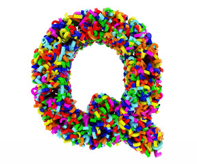 The letter Q consists of numbers. Colored letters on a white background. 3D render.
